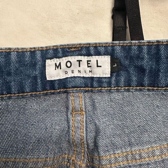 Motel Denim High Rise 100% Cotton 5-Pocket Wide Leg Jeans Blue Large - Picture 6 of 6